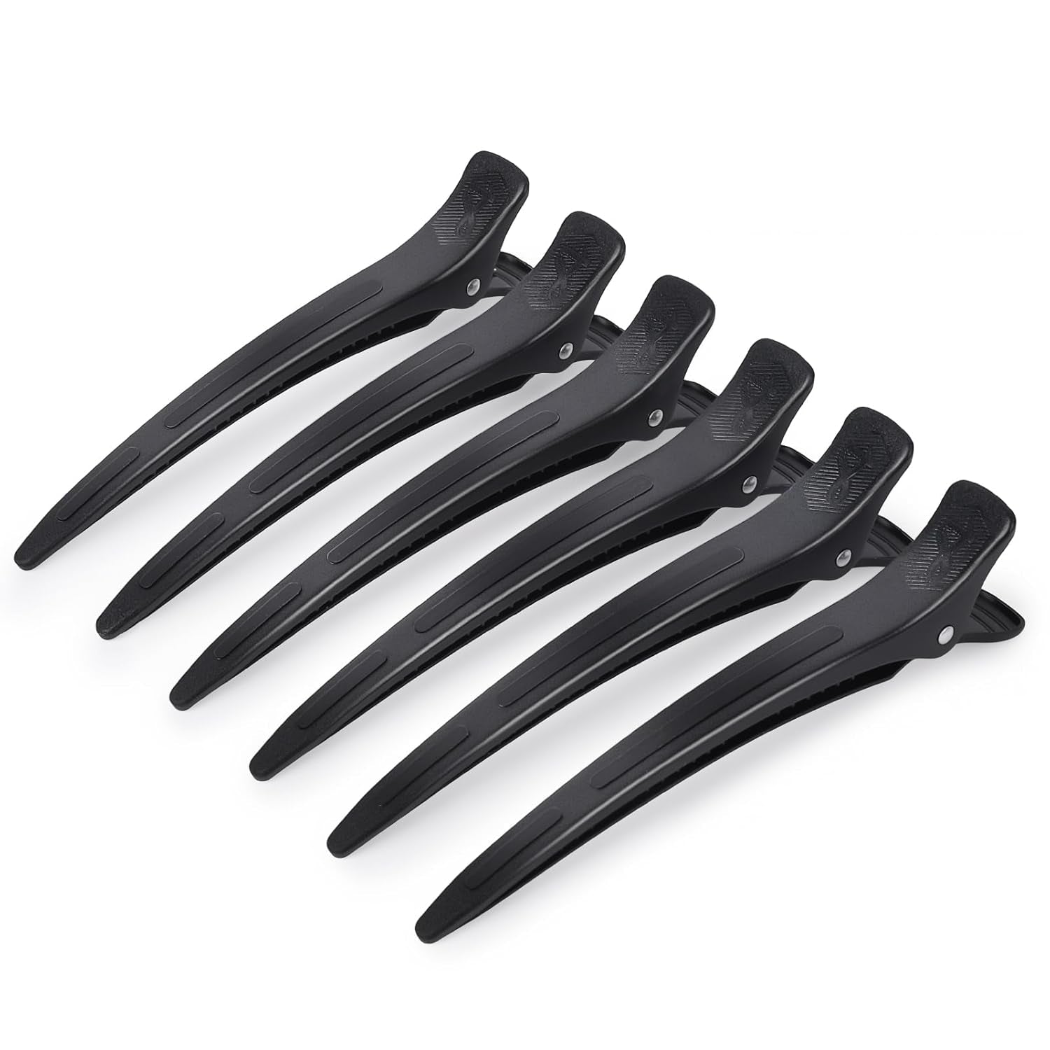 Extended Sectioning Hair Clips W/Built-In Silicone Band, 4.8" No-Crease Non-Slip Hair Styling Clips for Thick, Long Hair – Blow Drying,Hair Rollers, Rust-Free –6 Pack, Black Duckbill Clips
